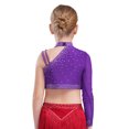 thumbnail image 4 of Linjinx Girls 2 Pieces One Shoulder Crop Top and Skirts Lyrical Dance Dress Set Jazz Latin Ballroom Purple 6, 4 of 4