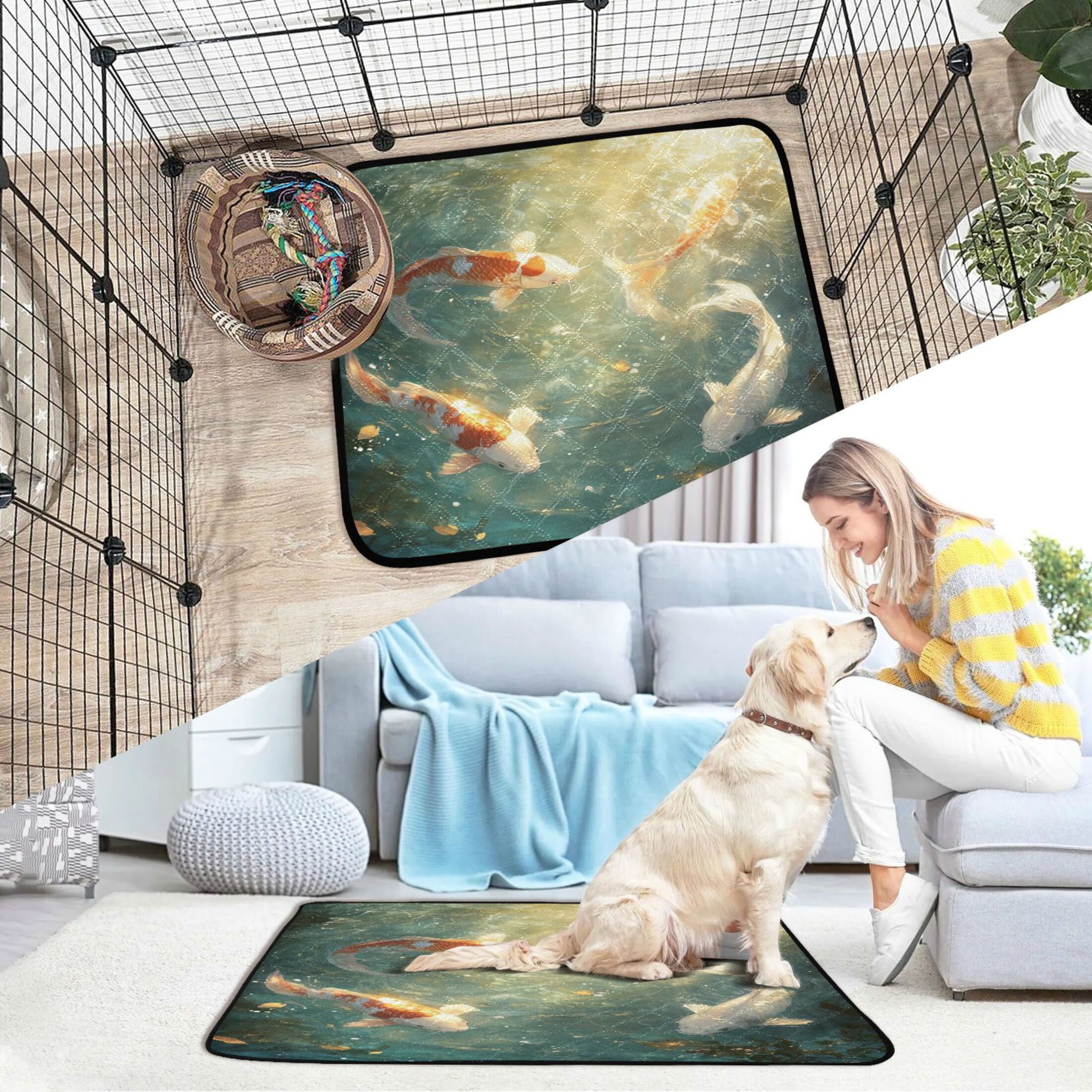 Qxltty Koi Fish Cat litter Pads Pet Set of 2 Diaper Mats Center Anti-leakage Layer Absorbent Soft and Comfortable