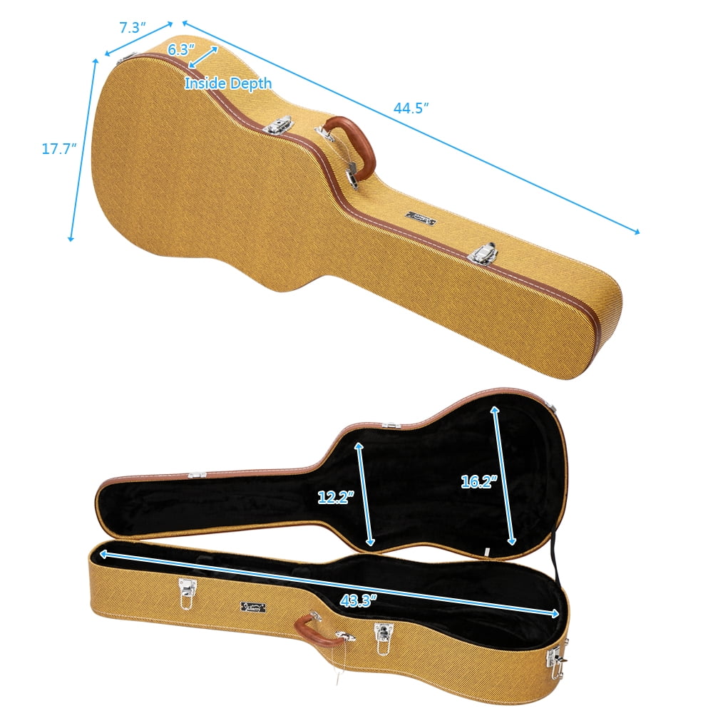 41" Folk Guitar Hardshell Case, Durable Acoustic Guitar Carrying Case with Plush Interior & Lockable Latches Yellow