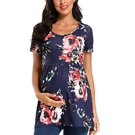 

TANGNADE Women Maternity Short Sleeve Fashion Print Tops Pregnancy T-shirt Clothes