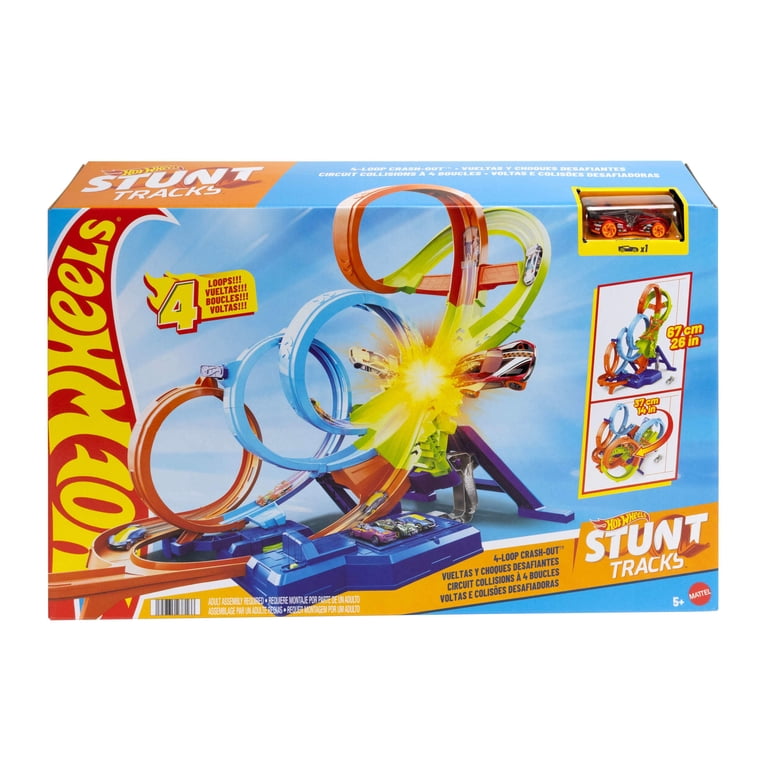 Hot Wheels Action 4-Loop Crash Out Track Set with Motorized