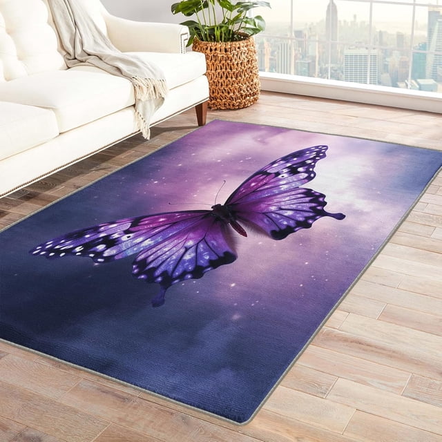 Butterfly Rugs for Girls Bedroom - 6x8 Rug - Butterfly Rug - Purple Butterflies Area Rug - Moth Purple Galaxy Rugs - Girls Carpet S-&181