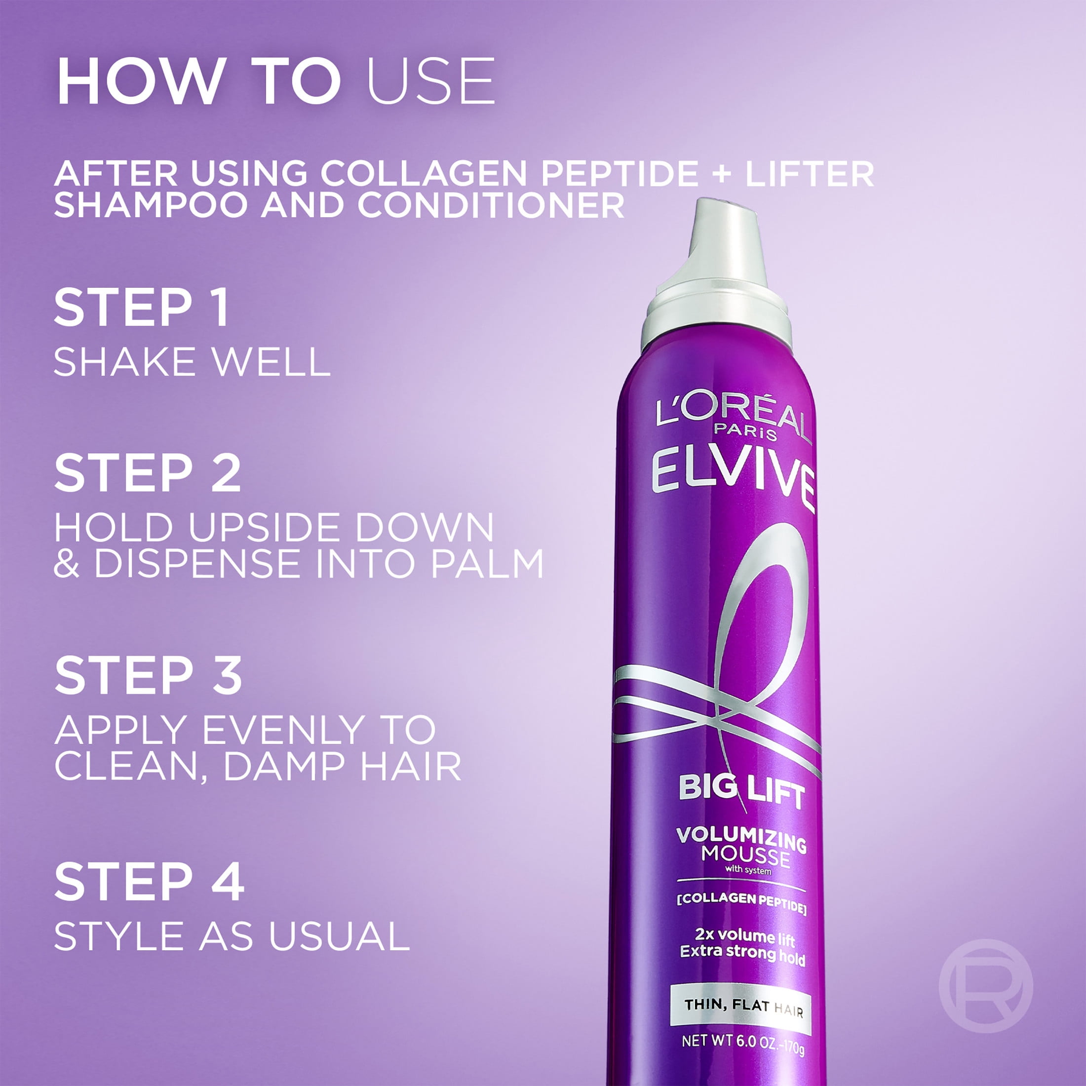 L'Oreal Paris Elvive Hair Care Collagen Peptide plus Lifter Big Lift Volumizing Mousse, 6.7 fl oz