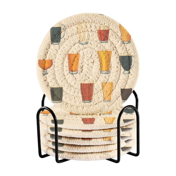 Various Beer Glasses Coasters with Holder for Coffee Table 6 Pcs Drink Coaster Sets Absorbent for Home Decor 4 inch