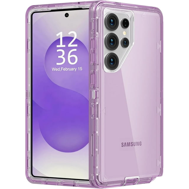 For Samsung Galaxy S24 Ultra Case, Heavy Duty Shockproof Protection Phone Cases, Anti-Drop, Dual Layer Transparent Protective Cover Compatible with Samsung Galaxy S24 Ultra 6.8 inch, Crystal Purple