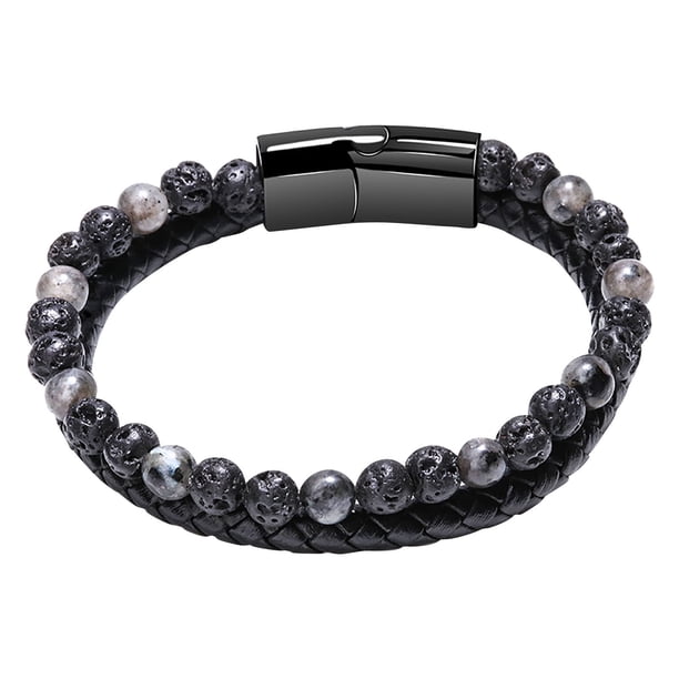 Pulsera de cuentas de ojo de piedra volcánica natural, pulsera de salud, pulsera moldeadora, pulsera de ágata con cuerda de cuero de vaca