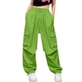 thumbnail image 2 of CPNG Girls' Summer Fashion Cargo Pants Elastic High Waist Wide Leg Baggy Multi-Pocket Cargo Sweatpants Casual Jogger(Light Green,11-12 Years), 2 of 9