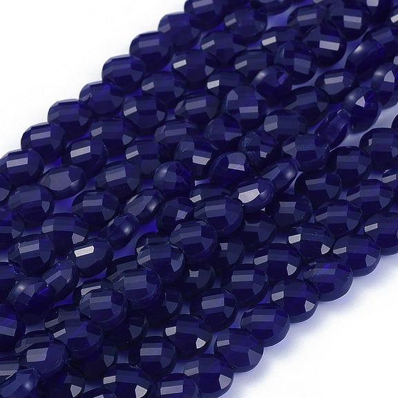 1Strand Glass Beads Strands Faceted Flat Round Dark Blue 6x4mm Hole: 1.2mm about 98pcs/Strand 22 inch(53.5cm)