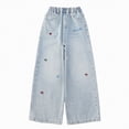 thumbnail image 3 of TOWED22 Girls Casual Straight Leg Jeans Denim Pants with Pockets Relaxed Fit Elastic Waist Blue,5-6 Y, 3 of 4