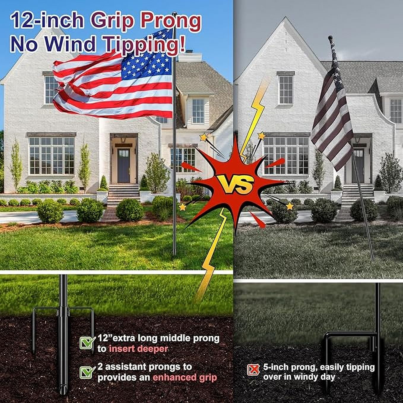 OLIYNEDY Flag Pole with 3x5 Embriored US Flag, 8.2FT Tangle Free Heavy Duty Ground Flagpole with Anti-Tip Stake, Black