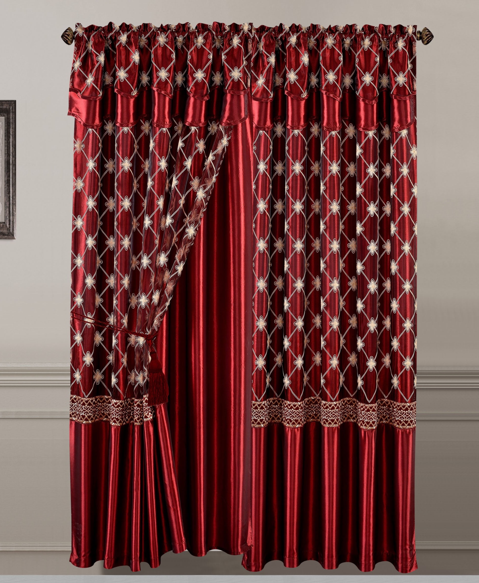 Panel Elegant Embroidered Curtain, Curtain With Attached Valance
