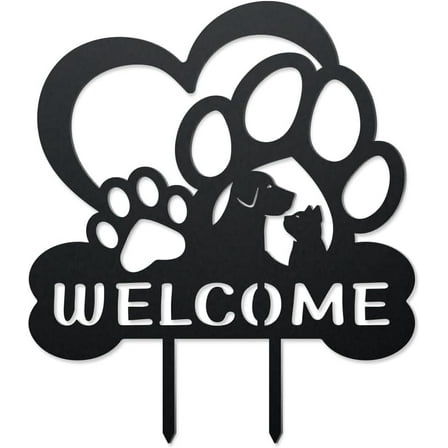Cat Dog Paw Metal Garden Stakes Decor Iron Welcome Outdoor Silhouette Stake for Yard Garden Lawn Patio Decor Metal Outdoor Stakes Decor Gift for Housewarming Home Art Decor Black