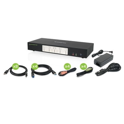 IOGEAR 4-Port 4K Dual View DisplayPort KVMP with USB 3.0 Hub and Audio (TAA)