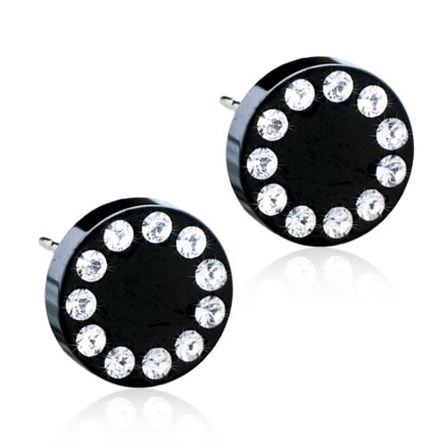 Blomdahl | Hypoallergenic | Black Titanium 8mm Brilliance Puck Crystal Stud Earrings | Best Choice For Sensitive Ears