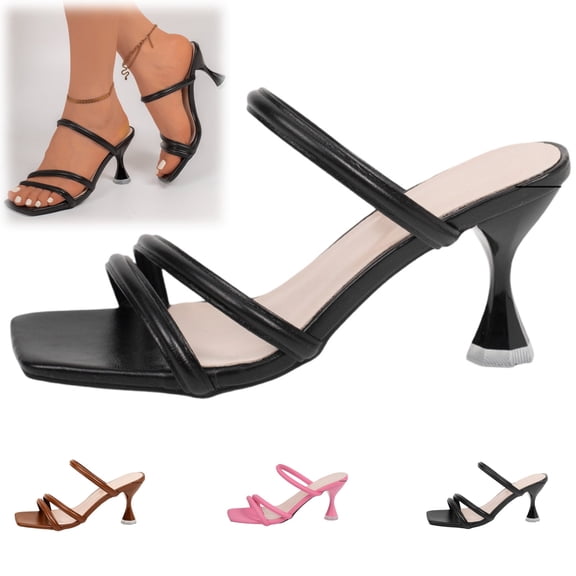 YOUYEDIAN Sandals Women Fashion Comfortable Heels Sandals Square Open Toe Non Slip Dressy Party Shoes(Black)
