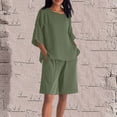 thumbnail image 2 of Enjoytime Summer Outfits for Women Solid Color 3/4 Sleeve Tops and Elastic Waist Shorts Travel Plus Size Lounge Sets Army Green XXL, 2 of 8