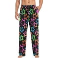 thumbnail image 3 of Men's Pajama Pants with Pockets Sleepwear Lounge Pants Stretch Casual Rainbow Stars Black, 3 of 6