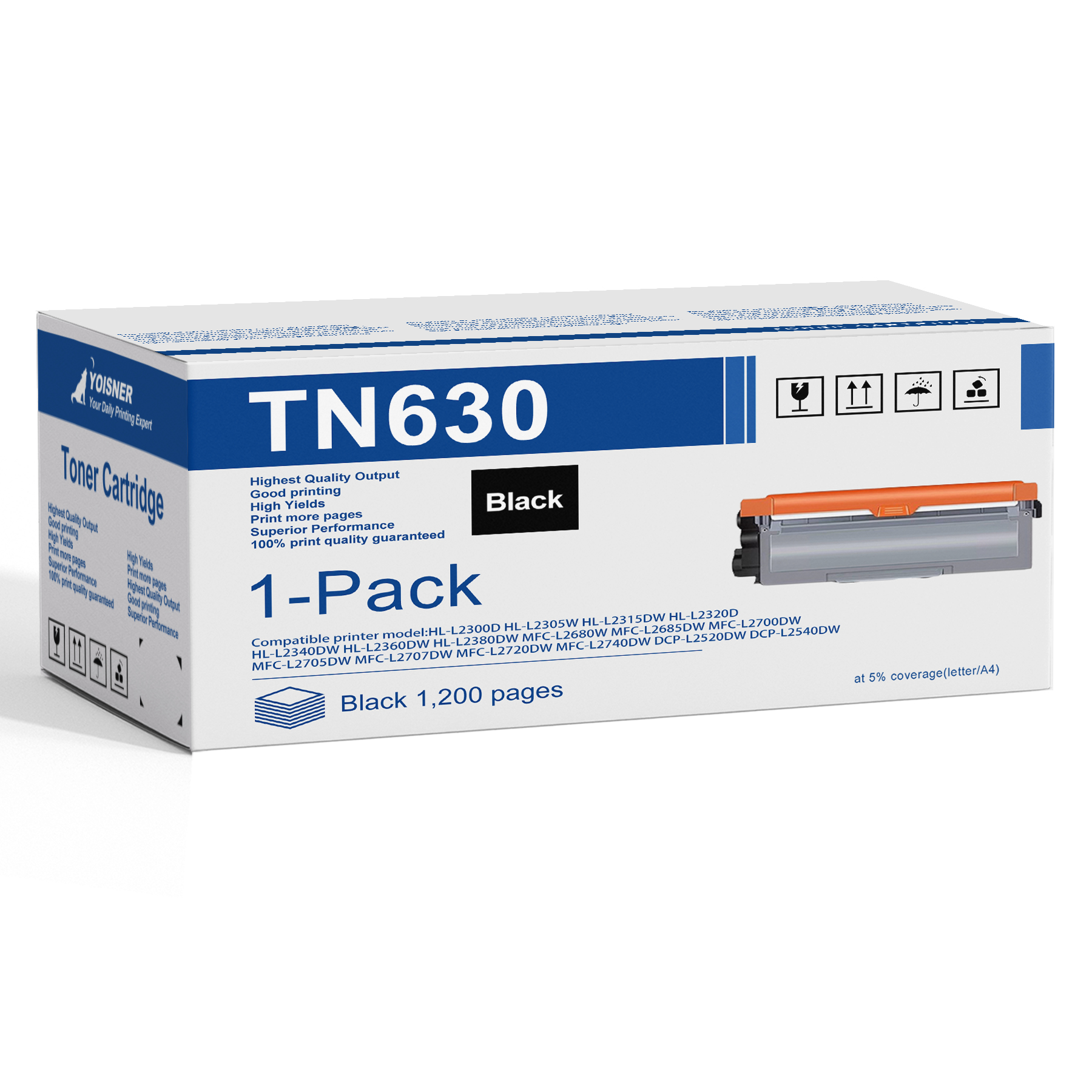 TN630 Toner Cartridge (Black,1Pack) Replacement for Brother TN630 HL