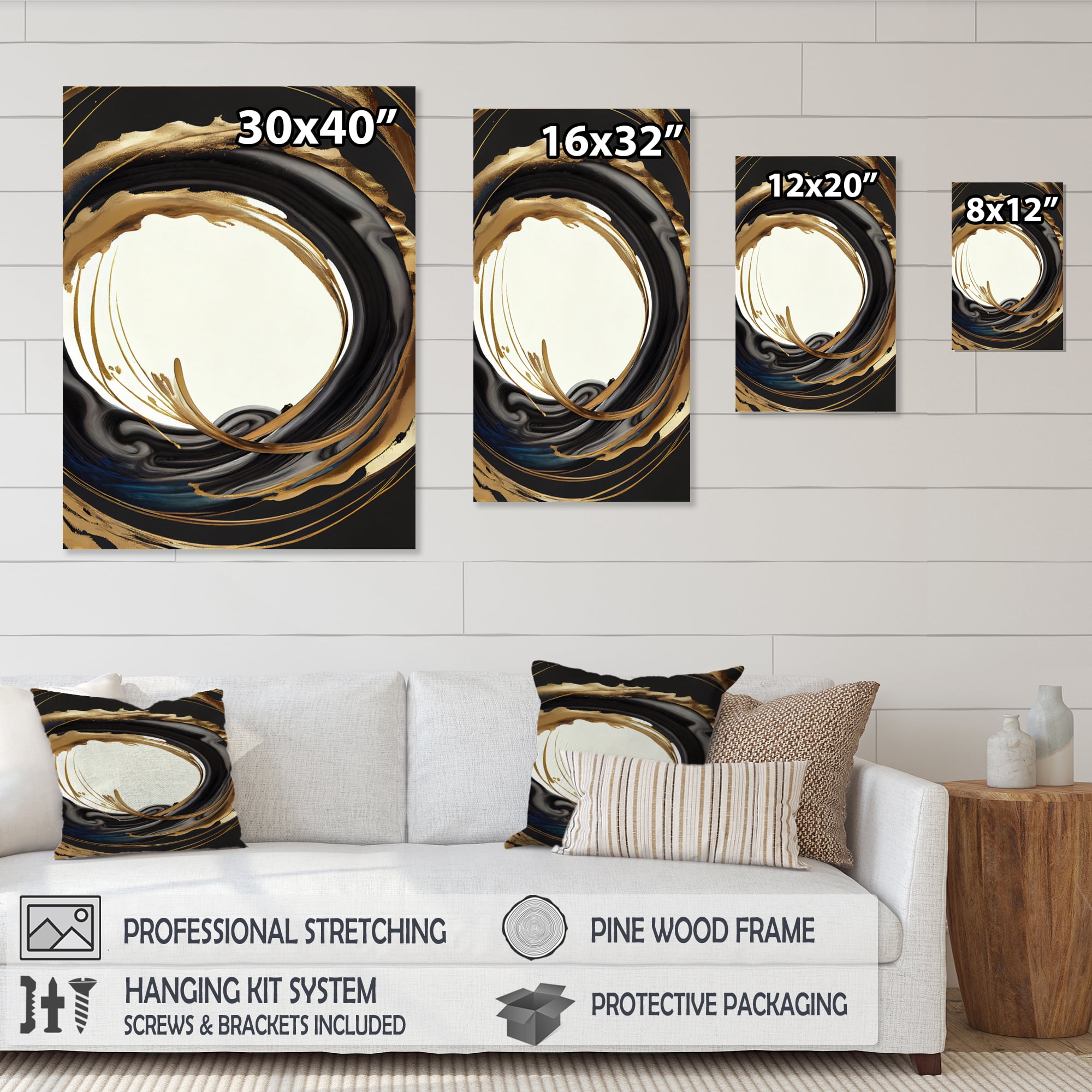 Designart Black And Gold Circle III Canvas Wall Art