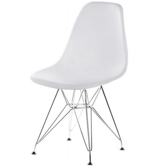 Fabulaxe Mid-Century Modern Style Plastic DSW Shell Dining Chair with Metal Legs, White