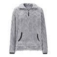 thumbnail image 4 of Women's Sherpa Fuzzy Fleece Pullover Sweatshirt Quarter Zip Lapel Winter Warm Cozy Sweaters with Kangaroo Pockets, 4 of 6