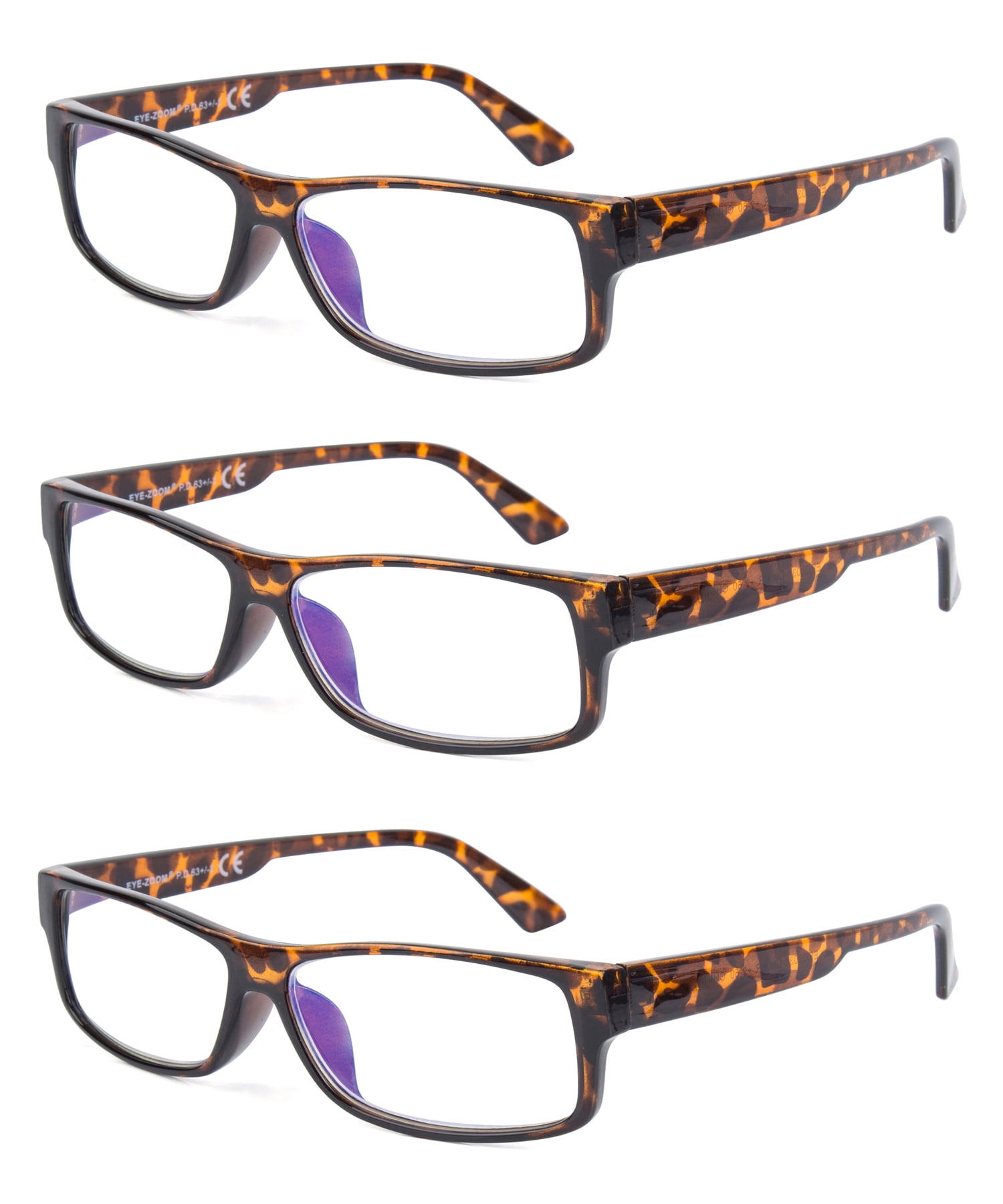 EYE ZOOM 3 Pack Unisex Rectangular Plastic Blue Light Blocking Reading