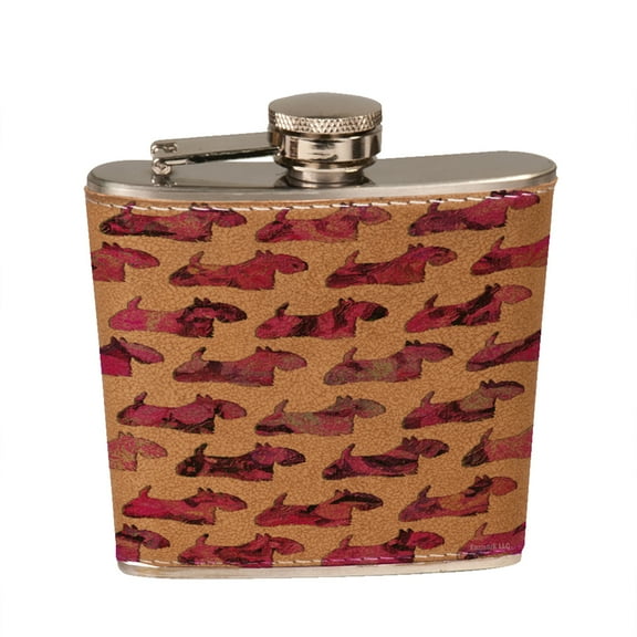 KuzmarK 6 oz. Leather Pocket Hip Liquor Flask - Scottish Terrier Pink
