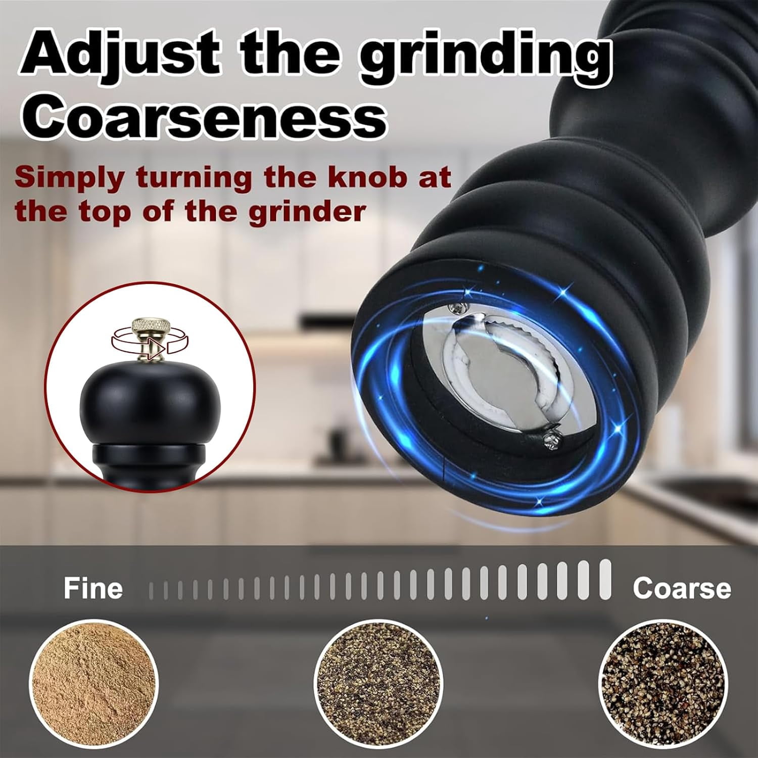 Salt and Pepper Grinder Set of 2, Manual Salt Mill & Pepper Mills with Adjustable Coarseness, Refillable Wood Spice Shakers, Kitchen Accessories for Chili, Sesame, Himalayan (Black and White)