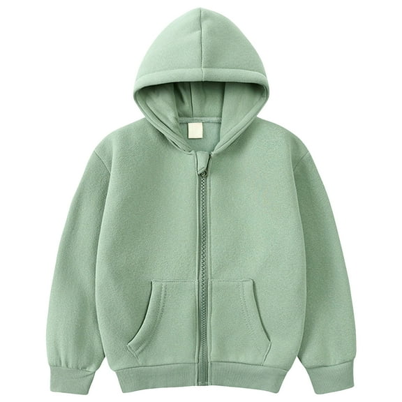 KPOPLK Big Girls Zip Up Hoodie Kids Full Zipper Hooded Fashion Sweatshirt(Light Green##4,2-3 Years)