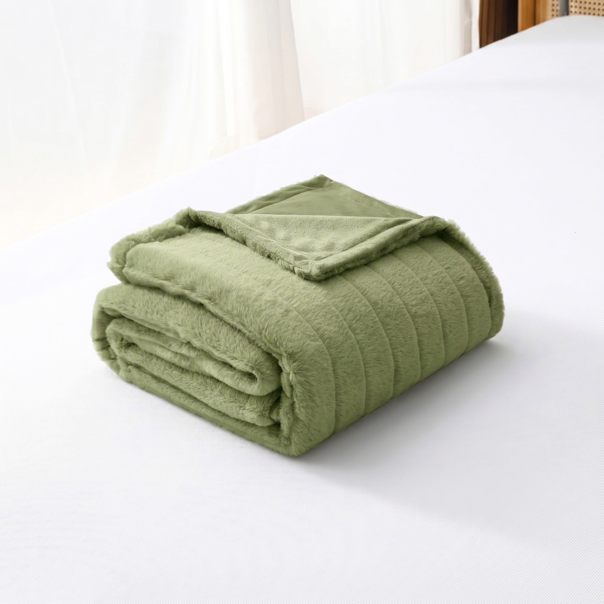 Mainstays Stripe Faux Fur Dual Layer Throw, Green, 50"x60"