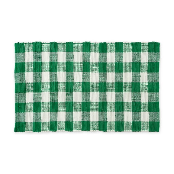 Shamrock Green and White Buffalo Check Rag Rug 26x40