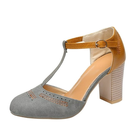 

TAIAOJING Women s Heeled Shoes Pumps Shoes Chuncy Round Toe Buckle Strap Sandals Thick High Heel Heels Shoes Zapatillas