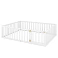 thumbnail image 2 of Queen Size Wood Floor Bed for Children, Versatile Floor Bed Frame with Fence and Door, Safety & Fun Design Toddler Bed Playpen with Extended Rail, White, 2 of 10