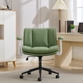 thumbnail image 2 of HUJHKIO Cross Legged Office Chair with Flip-Up Arms, Wide Swivel Chair, 360° Rolling Ergonomic Desk Chair, Adjustable Comfy Leather Seat for Home Office, Vanity & Study, Supports 300 lbs, Green, 2 of 9