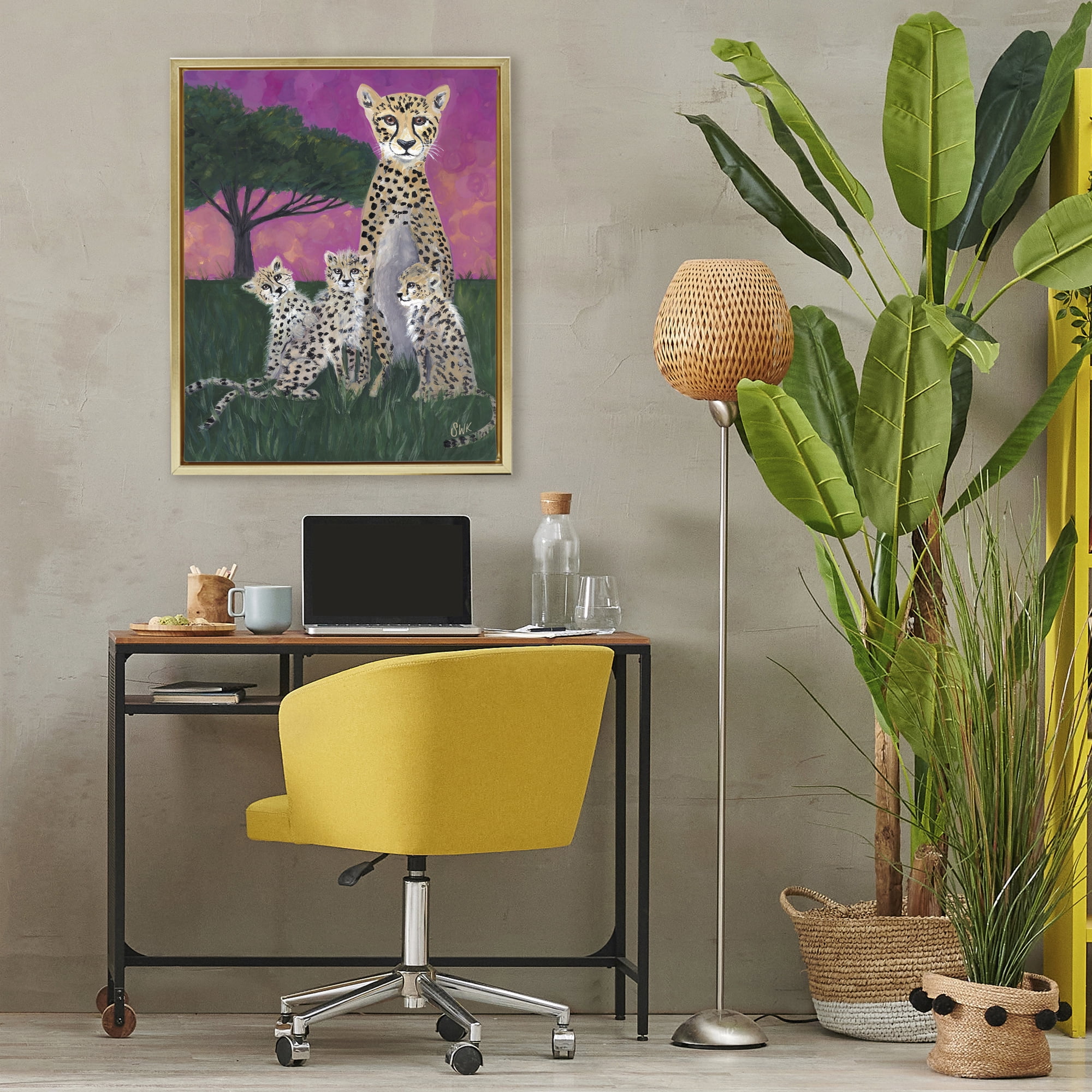 Stupell Industries Mama Cheetah & Her Cubs Gold Framed Floater Canvas Wall Art, design by Sarah Waldron Kimball