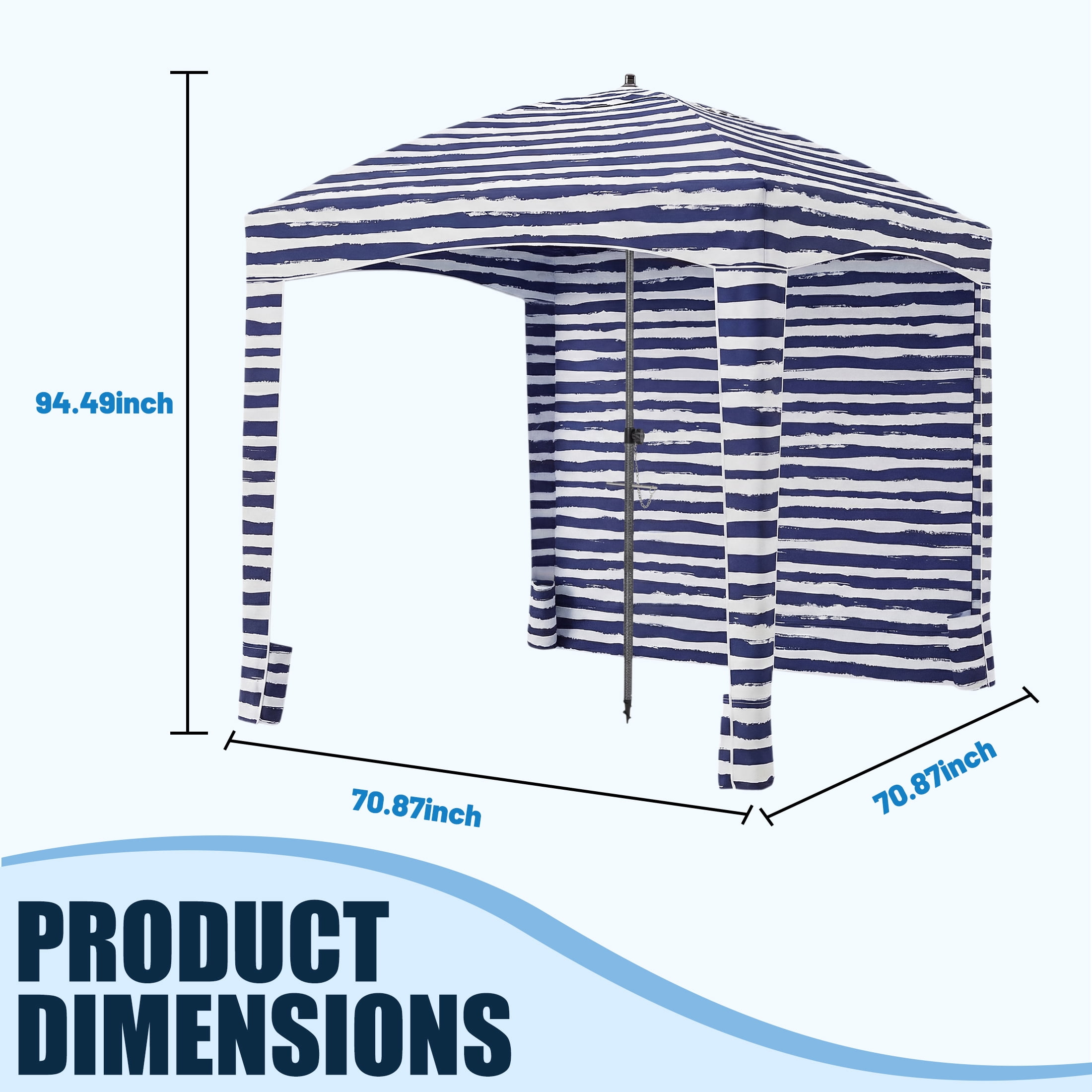 EDX Portable Beach Cabana Shelter Canopy, UPF 50+ Sand Pocket Sun Shade with Carry Bag, Easy Setup Waterproof Outdoor Beach Tent with Vent Top, for Kids, Family & Friends, Blue