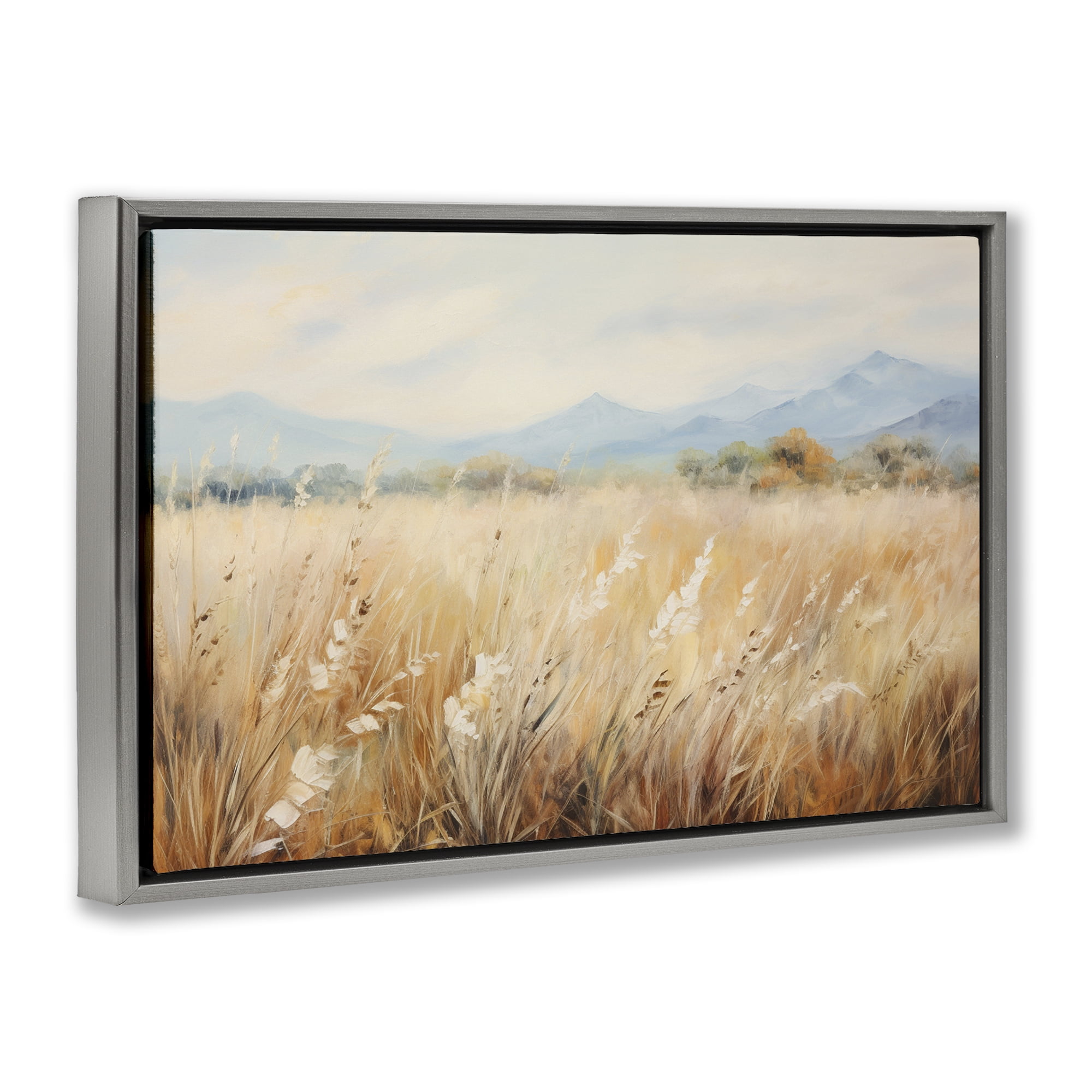 Stupell Industries Wheat Field Landscape Landscape & Nature Painting Gray Floater Framed Canvas Art Print Wall Art, 31 x 21
