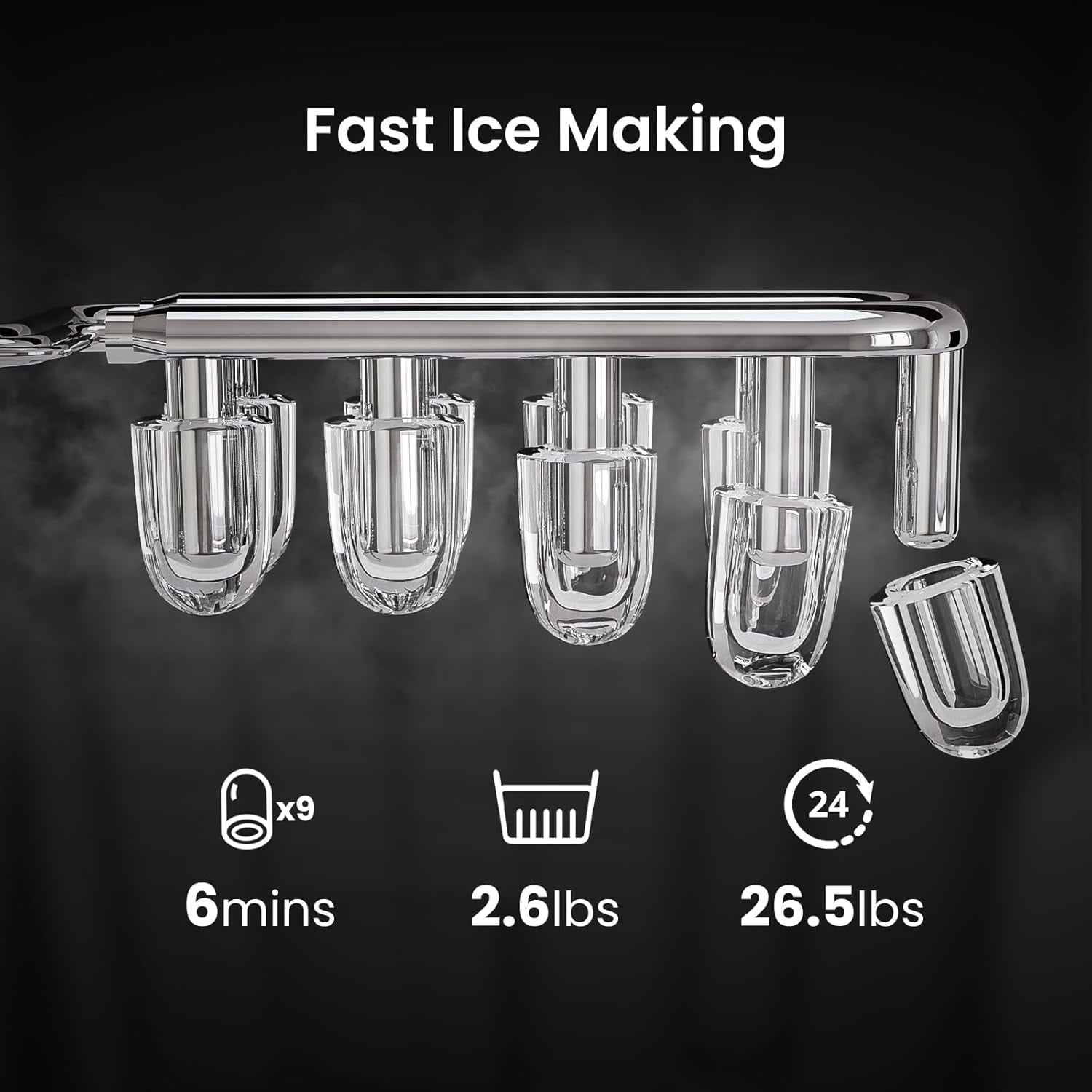 MoifoiIce Maker Countertop , Portable Ice Machine 26.5lbs/24H, Ready in 6 Mins/9 Pcs with Self-Cleaning Green