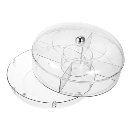 Hytrove Rotating Snack Dispenser Round Relish Tray With Lid Transparent PET 1Pcs