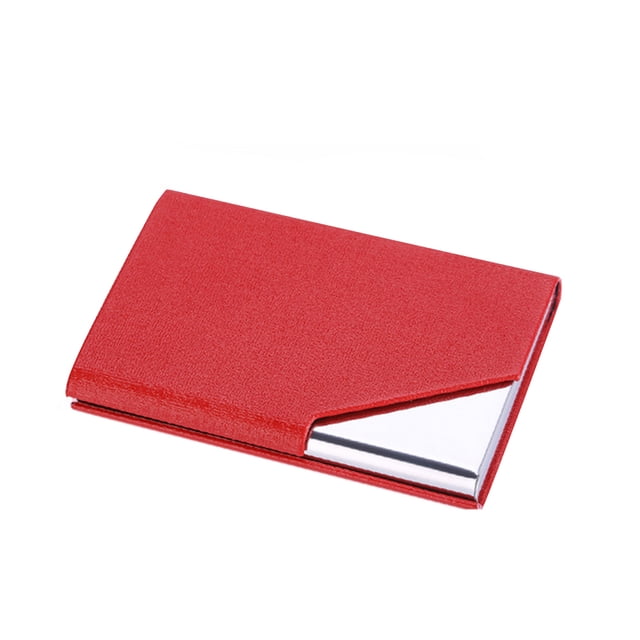 MasteelfCA Porte-Nom Portable en Acier Inoxydable et Cuir, Boîte de Rangement pour Cartes de Crédit (Rouge)