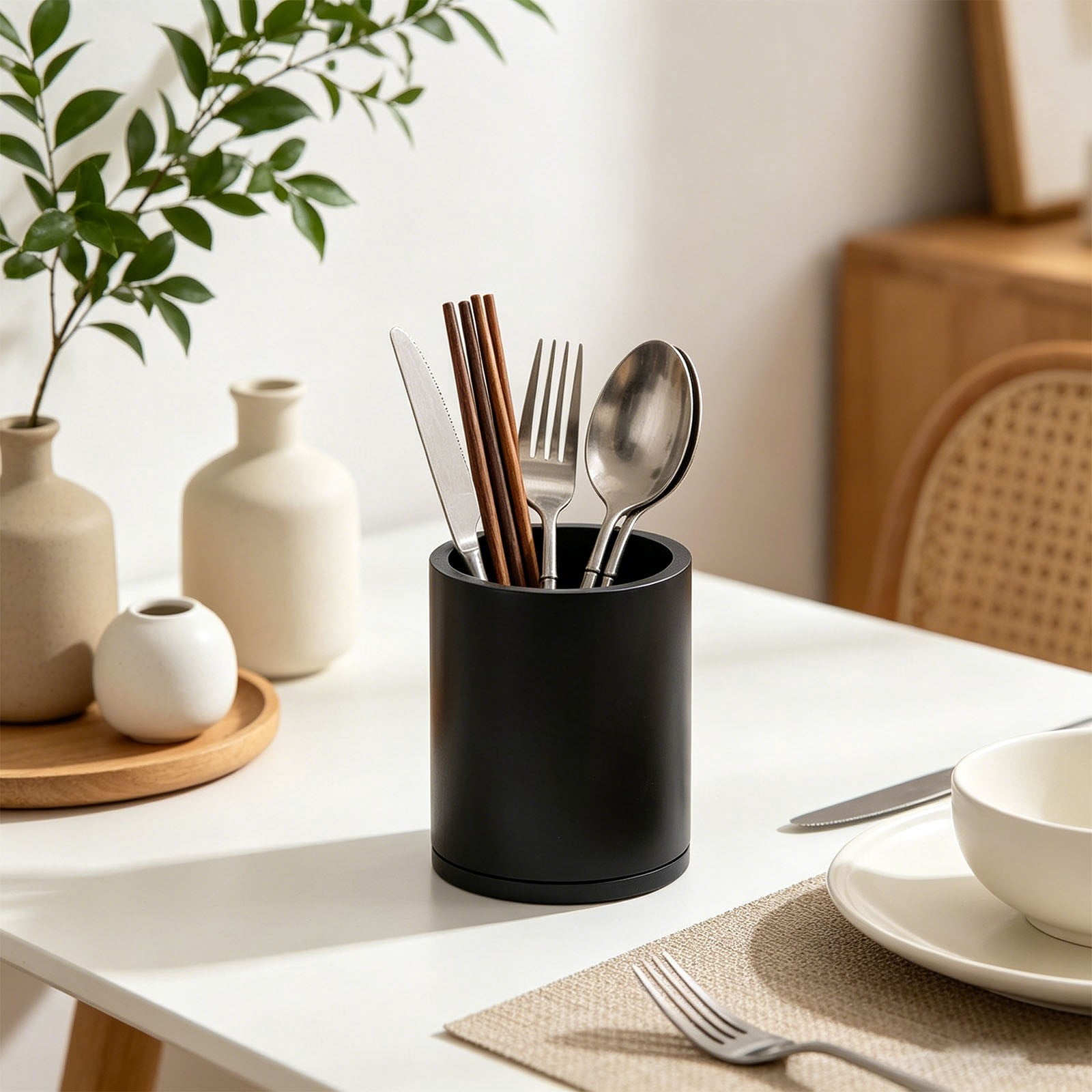 Wooden Utensil Holder, 360°Rotating Large Kitchen Utensil Holder for Spoons Kitchen Utensil Organizer,Utensil Crock, Farmhouse Kitchens Countertop Decor,7.48''x6.29"(C)