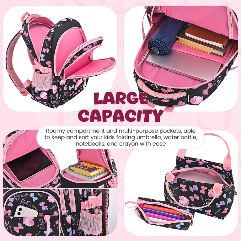 3 in 1 Backpack Girls School Bag 14 inch YTM Kids School Backpack Set, 3 in 1 Black Bag with Lunch  main image 2