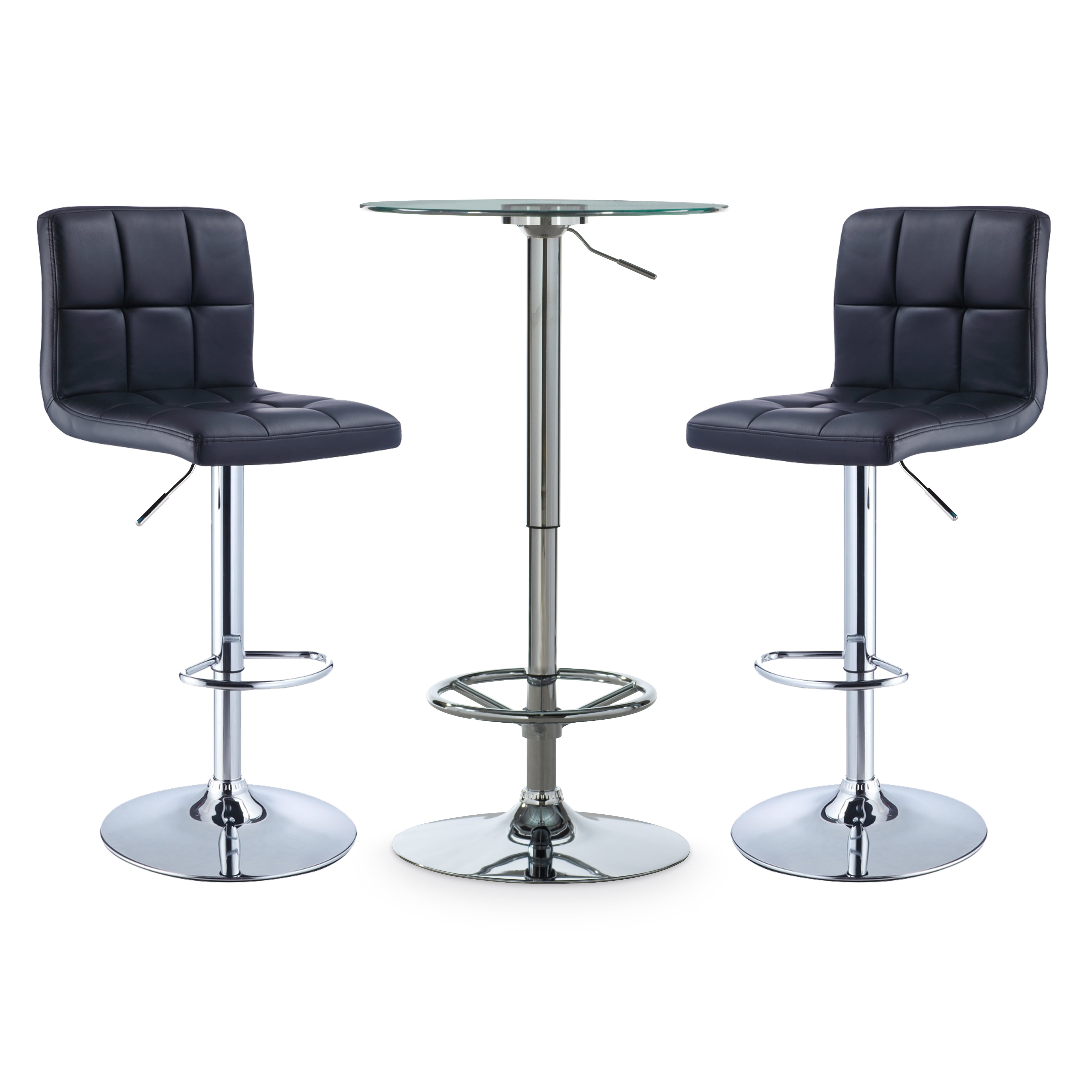 Powell Sherman 3-Piece Metal and Glass Pub Table Set, Black Faux Leather