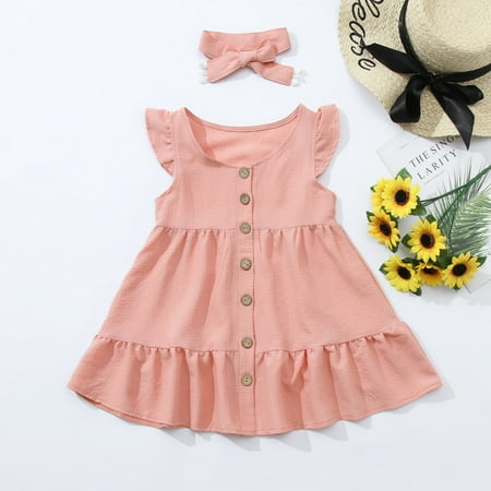 

ERTUTUYI Mommy And Me Fly Sleeve Ruffle Swing Dress Summer Casual Sleeveless Button Sundress Matching Outfits Pink 4