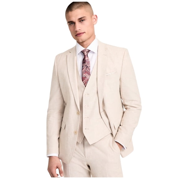 Bar Iii Mens Slim fit Suit Jacket Blazer 44 S Beige Solid Stretch Linen