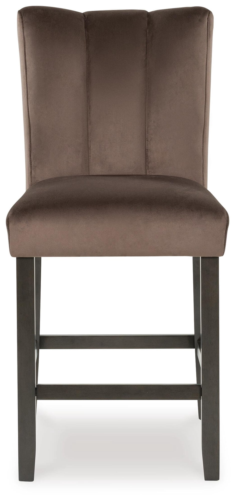 Signature Design by Ashley Zendalia Upholstered Counter Height Bar Stools - Set of 2, Mocha Brown Velvet with Channel Stitching
