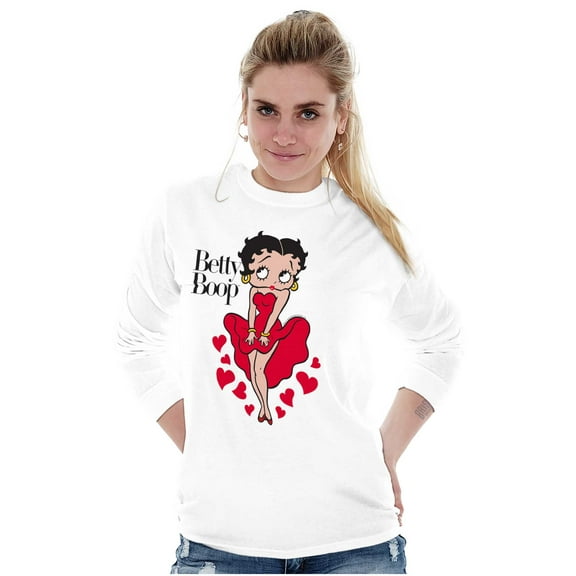 Vintage Betty Boop Cartoon Hearts Women's Long Sleeve T Shirt Brisco Brands S