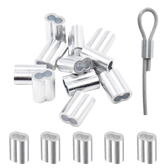25Pcs 1/4" (6mm) Aluminum Crimping Loop Sleeve, Cable Crimp Ferrules, Wire Rope Sleeves Loops Sleeve for Wire Rope and Cable, Double Hole Type