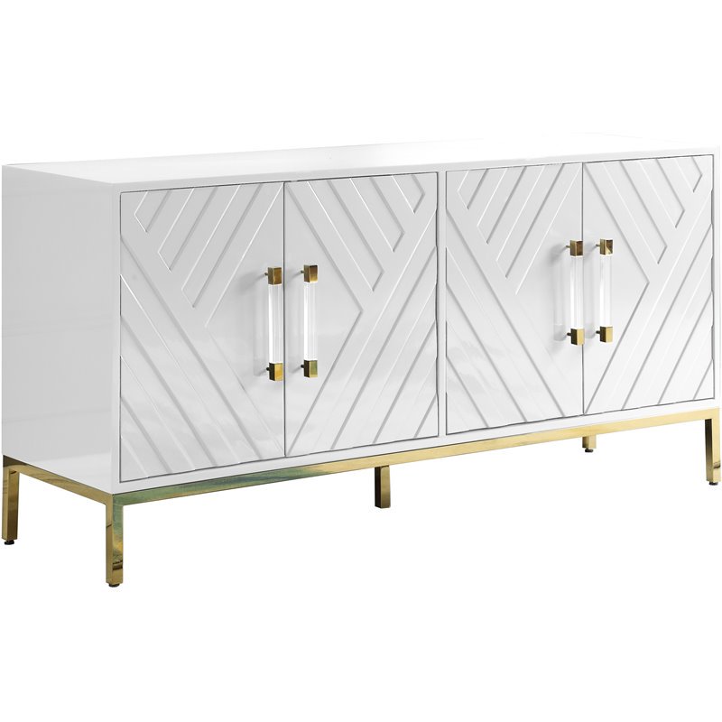 Best Master Furniture Junior 64" Transitional Wood Sideboard in White/Gold