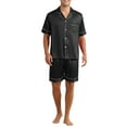thumbnail image 1 of Conjunto de pijamas de satén INSPIRE CHIC para el Día del Padre, pijamas de dormir de manga corta para hombres, ropa de casa de dos piezas con bolsillos, pijamas suaves para la noche en negro, 1 of 6